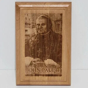 Saint John Paul II Wood Plaque New Handcrafted Art 6" x 4" x 3/4" Never Used